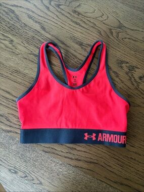Under Armour Bright pink Racerback Sports Bra with Charcoal Band
